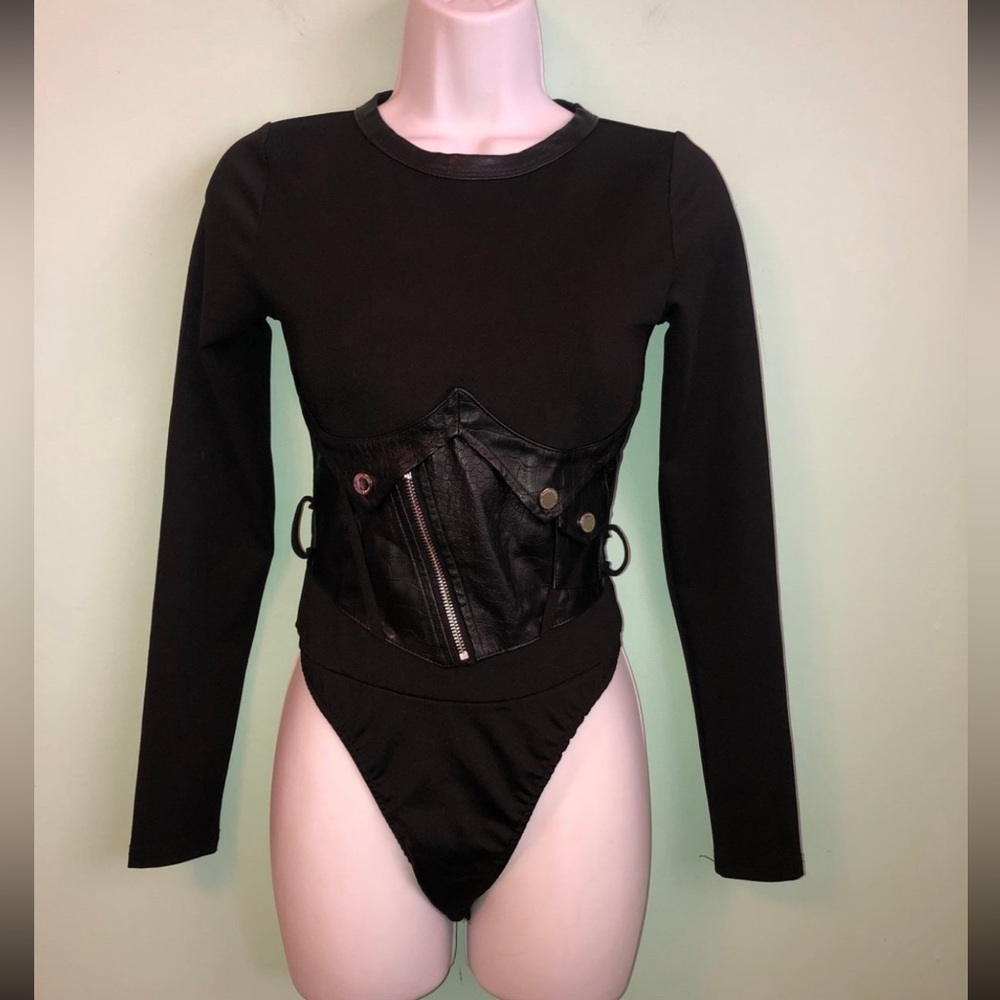 Maniere De Voir Black Biker Bodysuit Size UK 6 US XS 2